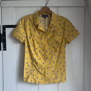 Yellow ModCloth Daytime Dynamo Button Up Shirt Floral S Vintage Style retro
